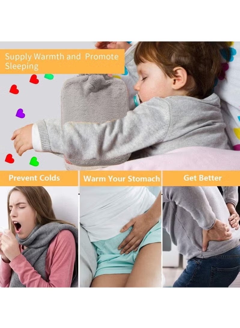 Hot Water Bottle with Soft Fleece Cover, Hot Water Bag for Cold & Hot Therapy, unisex Pain Relief, Back, Neck, Period Cramps Perfect gift for women and children(Grey) - Image 4