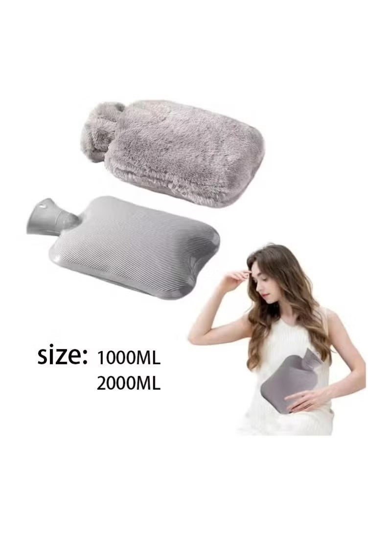 Hot Water Bottle with Soft Fleece Cover, Hot Water Bag for Cold & Hot Therapy, unisex Pain Relief, Back, Neck, Period Cramps Perfect gift for women and children(Grey) - Image 1