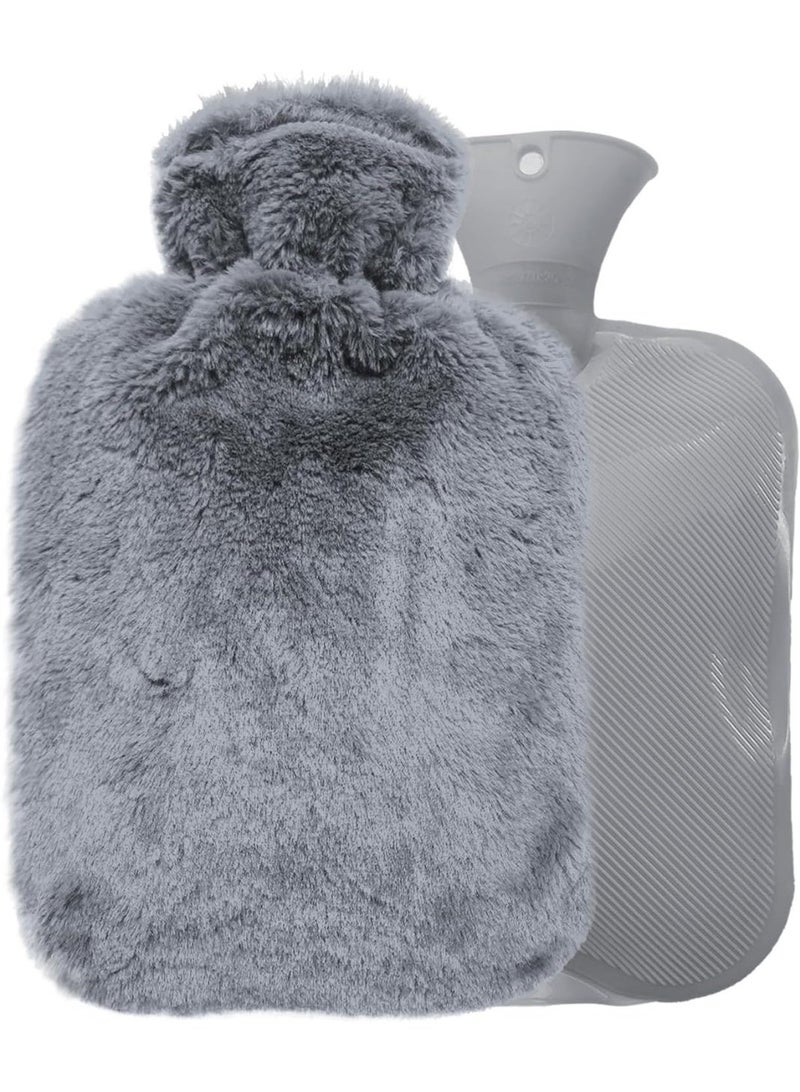 قربة ماء ساخن بغطاء من الصوف الناعم، كيس ماء ساخن للعلاج بالبرودة والحرارة، مناسب للجنسين لتخفيف الآلام، آلام الظهر والرقبة، وآلام الدورة الشهرية. هدية مثالية للنساء والأطفال (رمادي) - Image 1