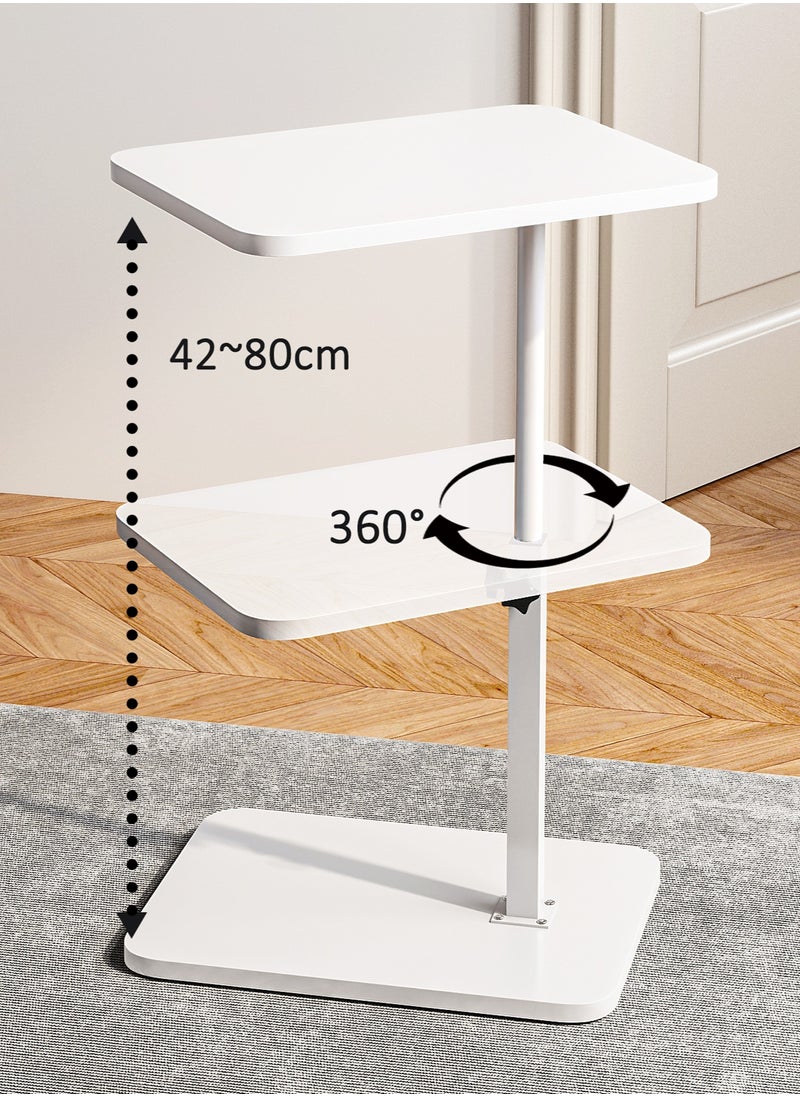 X spring C-Shaped  Side Table, White Liftable & Rotating End Table, Sturdy Metal Frame Small Table for Living Room, Bedroom, Balcony - Easy to Move  - Image 2