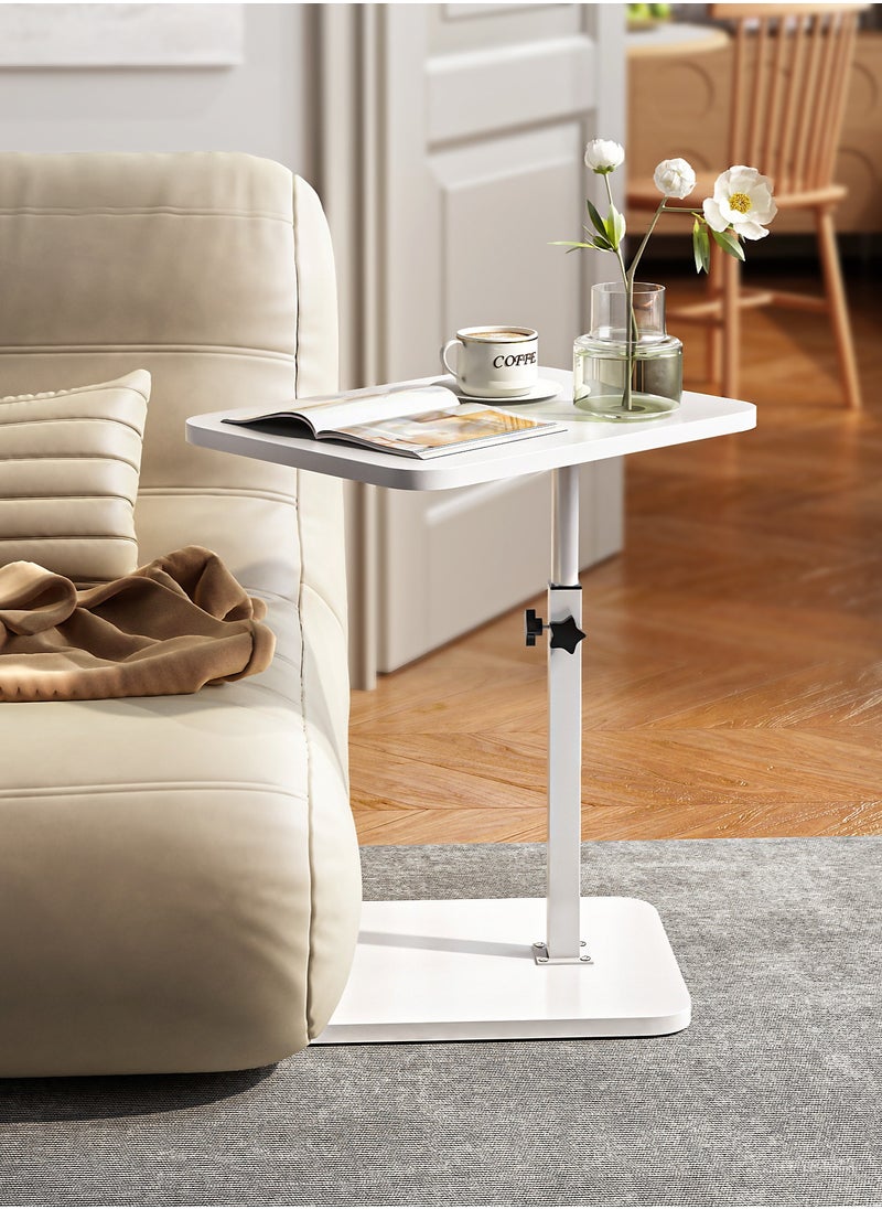 X spring C-Shaped  Side Table, White Liftable & Rotating End Table, Sturdy Metal Frame Small Table for Living Room, Bedroom, Balcony - Easy to Move  - Image 3
