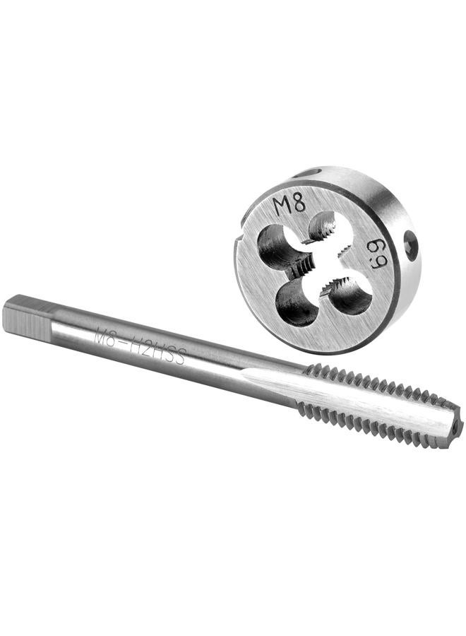 Burkit M8 X 1.25 Tap and Die Set, M8 x 1.25 Machine Thread Tap and Round Die Right Hand - Image 1