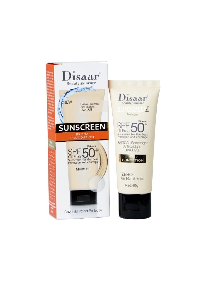 SUNSCREEN BRONZ FOUNDATION SPF 50+ Oil Free Moisture Cover & Protect Perfectly 40g