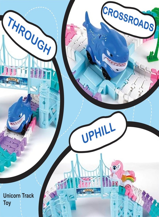 سنابترون مجموعة سيارات سباق سنابترون يونيكورن 194 قطعة للأطفال | مسارات مرنة يمكنك تركيبها بنفسك مع سيارات يونيكورن وسمكة قرش | ألعاب مسارات للأطفال | مجموعة مسارات قطار للبنات | مجموعة قطار للأطفال، ألعاب للبنات من عمر 3 سنوات فما فوق - Image 3