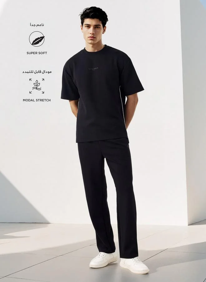 كابا تيشيرت كابا مطبوع بياقة دائرية مع خطوط جانبية