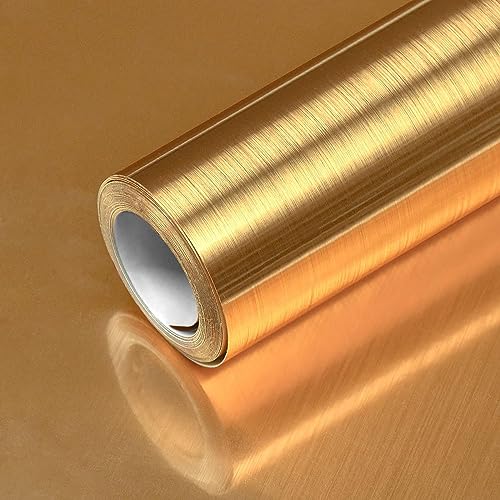 LIVECOOL Peel and Stick Brushed Gold Wallpaper Vinyl Peel and Stick Wallpaper Decorative Gold Brush Wallpaper for Furniture Home DIY Décor Shelf Liner Easy to Clean (24 X 48 Inch, Golden Stainless) - Image 1