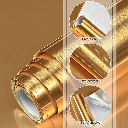 LIVECOOL Peel and Stick Brushed Gold Wallpaper Vinyl Peel and Stick Wallpaper Decorative Gold Brush Wallpaper for Furniture Home DIY Décor Shelf Liner Easy to Clean (24 X 48 Inch, Golden Stainless) - Image 4