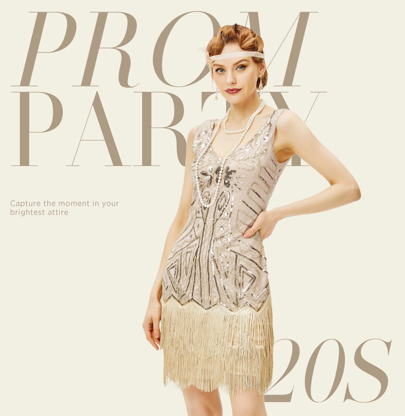 BABEYOND Womenâ€™s Flapper Dresses Set 1920s V Neck Beaded Fringed Great Gatsby Dress with Accessories Set - Image 4