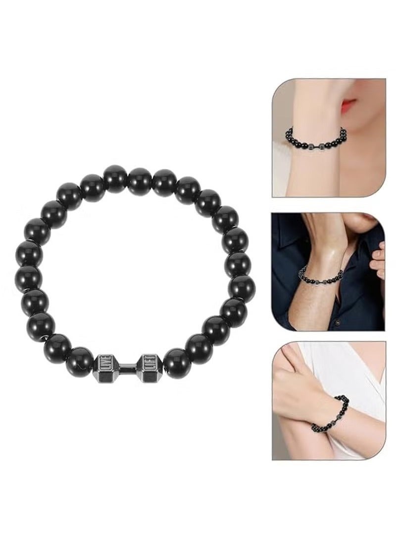 سوار الدمبل سوار الصالة الرياضية سوار حبة الصخور البركانية للرجال النساء اللياقة البدنية اليوغا سوار الحديد ، الحجر الطبيعي رافعة حبة الأساور مجموعة الصالة الرياضية سوار اللياقة البدنية الحديد - Image 3