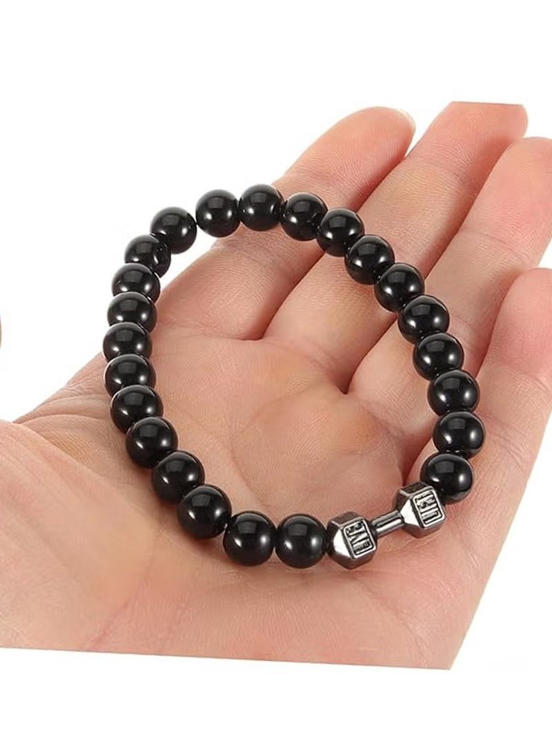 سوار الدمبل سوار الصالة الرياضية سوار حبة الصخور البركانية للرجال النساء اللياقة البدنية اليوغا سوار الحديد ، الحجر الطبيعي رافعة حبة الأساور مجموعة الصالة الرياضية سوار اللياقة البدنية الحديد - Image 4