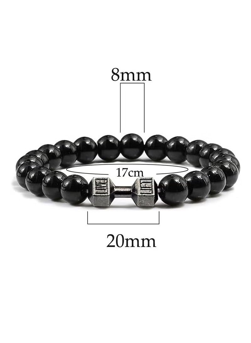 سوار الدمبل سوار الصالة الرياضية سوار حبة الصخور البركانية للرجال النساء اللياقة البدنية اليوغا سوار الحديد ، الحجر الطبيعي رافعة حبة الأساور مجموعة الصالة الرياضية سوار اللياقة البدنية الحديد - Image 2