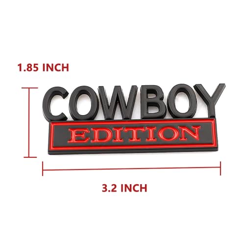 CARRUN Cowboy Edition Emblem Car Side Rear Front Trunk Door Fender Bumper Metal Badge 3D Decal Sticker Fit for F-150 F250 F350 Silverdo 1500 2500 Sierra GMC Chevy C10 C15 Car Truck SUV (Black Red) - Image 4