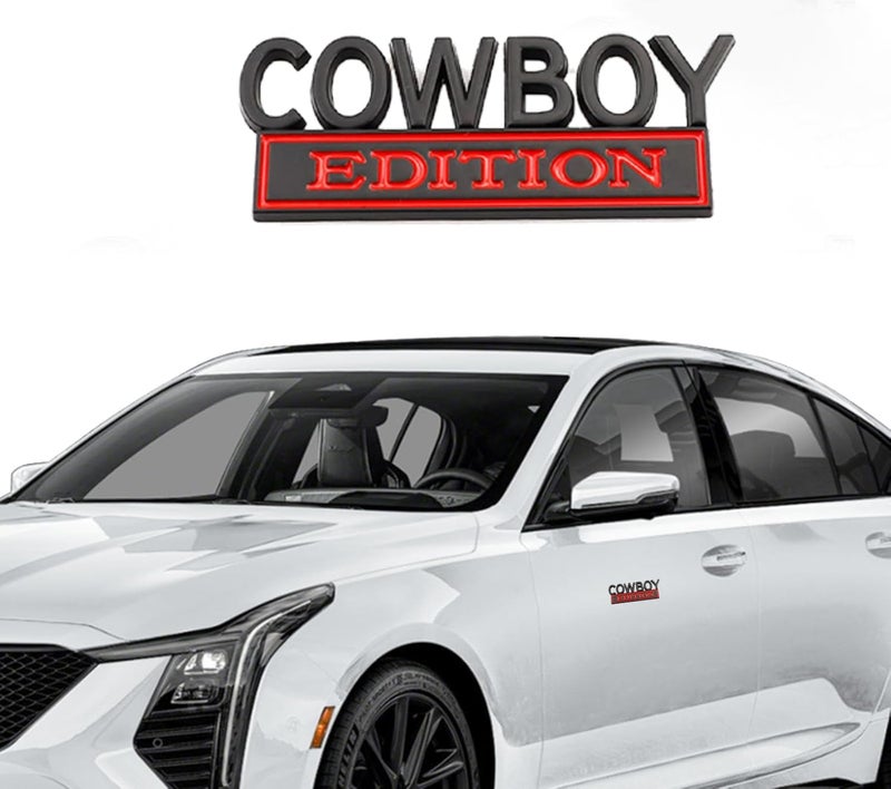 CARRUN Cowboy Edition Emblem Car Side Rear Front Trunk Door Fender Bumper Metal Badge 3D Decal Sticker Fit for F-150 F250 F350 Silverdo 1500 2500 Sierra GMC Chevy C10 C15 Car Truck SUV (Black Red) - Image 3
