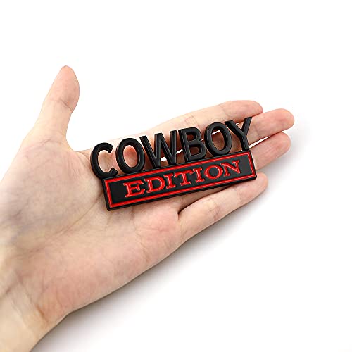 CARRUN Cowboy Edition Emblem Car Side Rear Front Trunk Door Fender Bumper Metal Badge 3D Decal Sticker Fit for F-150 F250 F350 Silverdo 1500 2500 Sierra GMC Chevy C10 C15 Car Truck SUV (Black Red) - Image 2