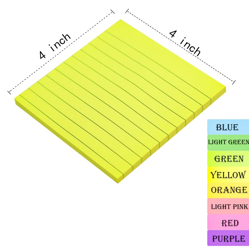 YEECOK 8 Pads Lined Sticky Notes 4x4 in Post, 8 Colors Self Sticky Notes Pad Its, Bright Stickies Colorful Big Square Sticky Notes for Office, Home, School, Meeting, 50 Sheets/Pad - Image 2