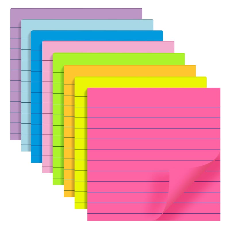 YEECOK 8 Pads Lined Sticky Notes 4x4 in Post, 8 Colors Self Sticky Notes Pad Its, Bright Stickies Colorful Big Square Sticky Notes for Office, Home, School, Meeting, 50 Sheets/Pad - Image 1
