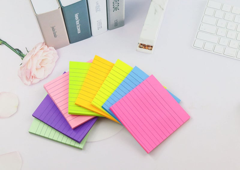 YEECOK 8 Pads Lined Sticky Notes 4x4 in Post, 8 Colors Self Sticky Notes Pad Its, Bright Stickies Colorful Big Square Sticky Notes for Office, Home, School, Meeting, 50 Sheets/Pad - Image 4