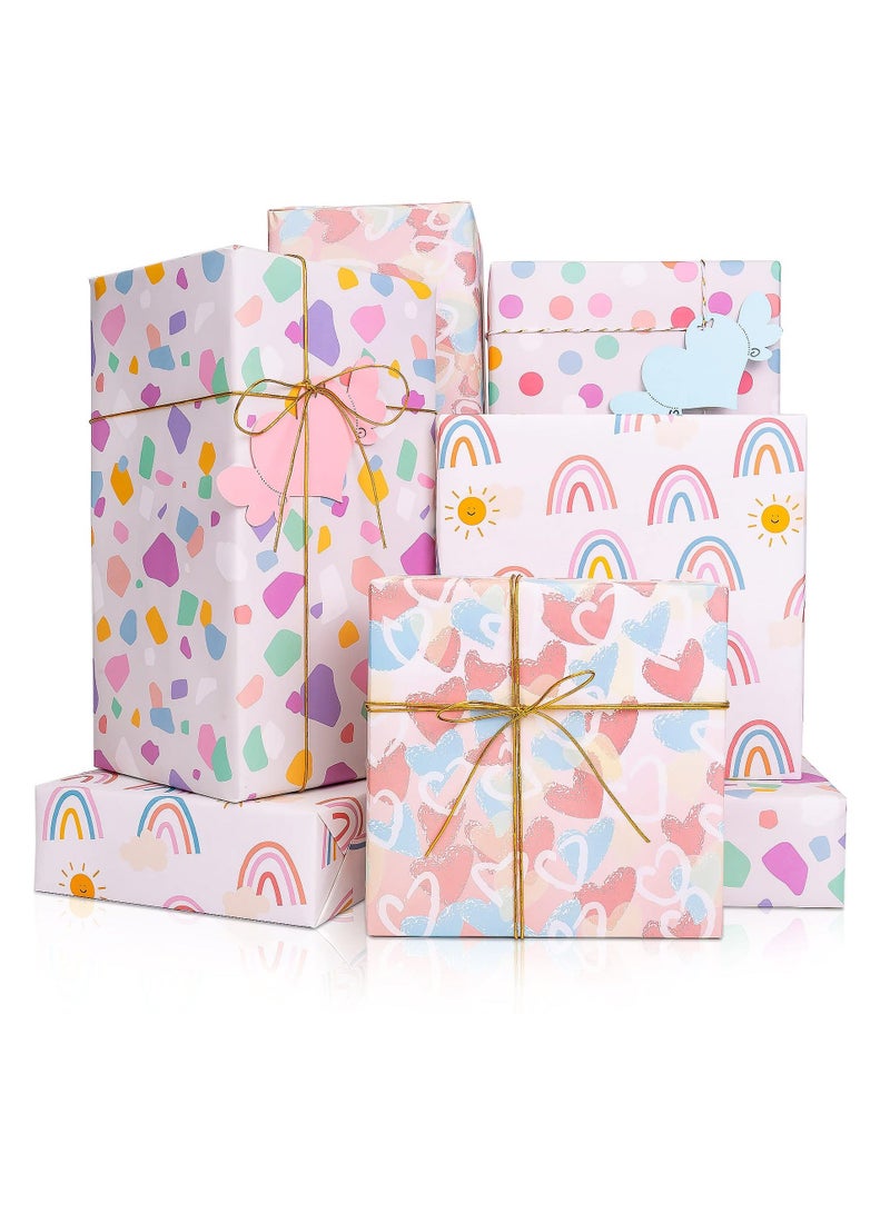 Gift Wrapping Paper, 4 Sheets Birthday Wrapping Paper for Girl, Gift Tags Polka Dots Heart Gift Wraps for Birthday, Wedding, Baby Shower(27.5x19.6inch) - Image 1