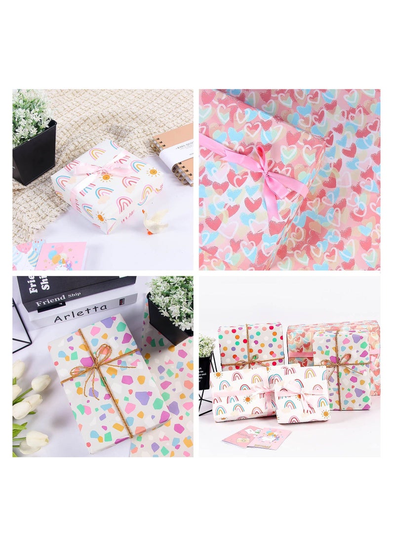 Gift Wrapping Paper, 4 Sheets Birthday Wrapping Paper for Girl, Gift Tags Polka Dots Heart Gift Wraps for Birthday, Wedding, Baby Shower(27.5x19.6inch) - Image 5