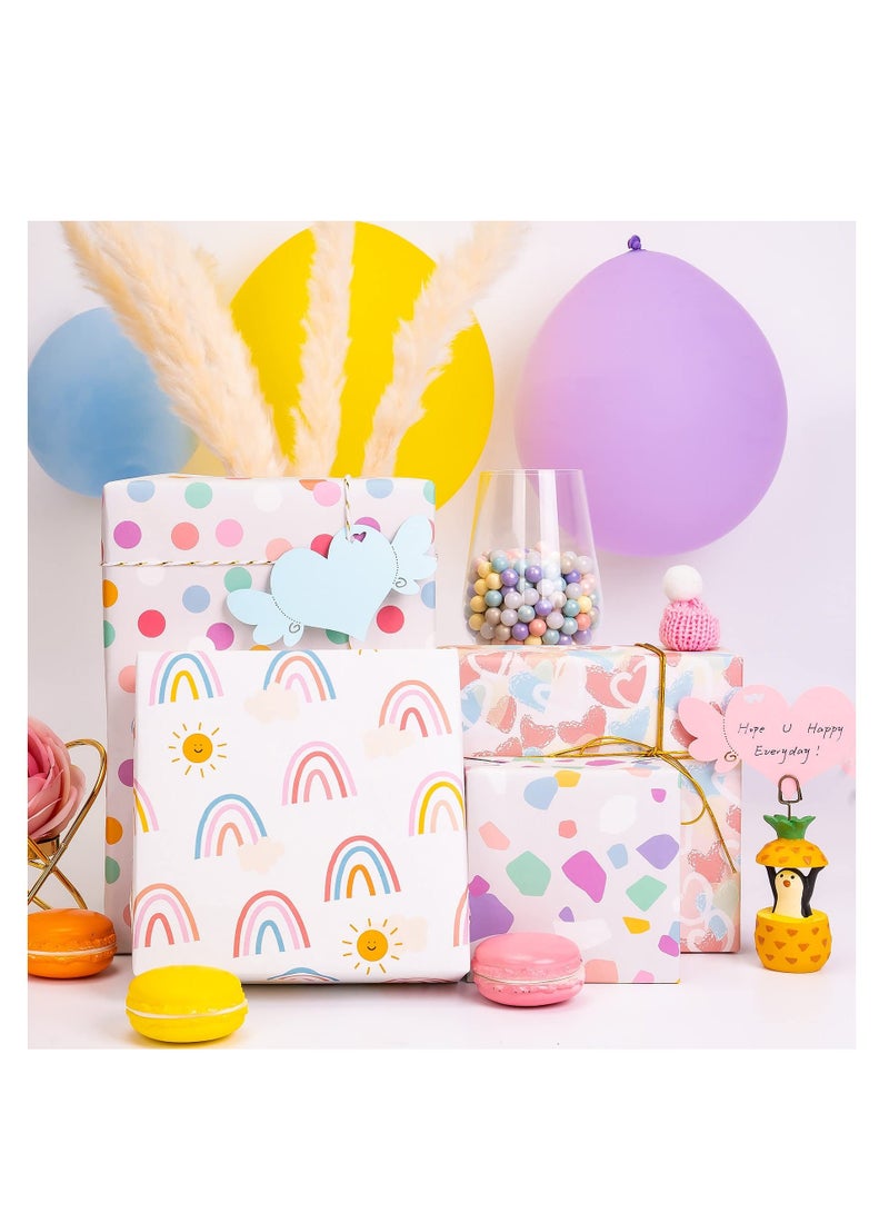 Gift Wrapping Paper, 4 Sheets Birthday Wrapping Paper for Girl, Gift Tags Polka Dots Heart Gift Wraps for Birthday, Wedding, Baby Shower(27.5x19.6inch) - Image 2