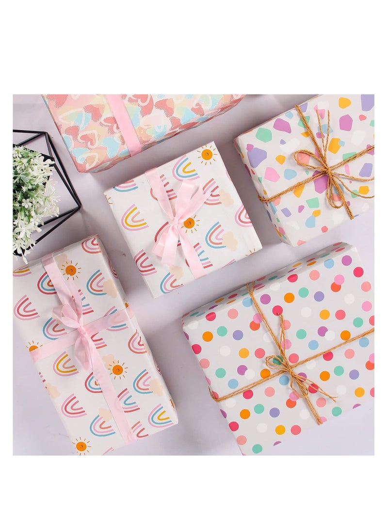 Gift Wrapping Paper, 4 Sheets Birthday Wrapping Paper for Girl, Gift Tags Polka Dots Heart Gift Wraps for Birthday, Wedding, Baby Shower(27.5x19.6inch) - Image 3