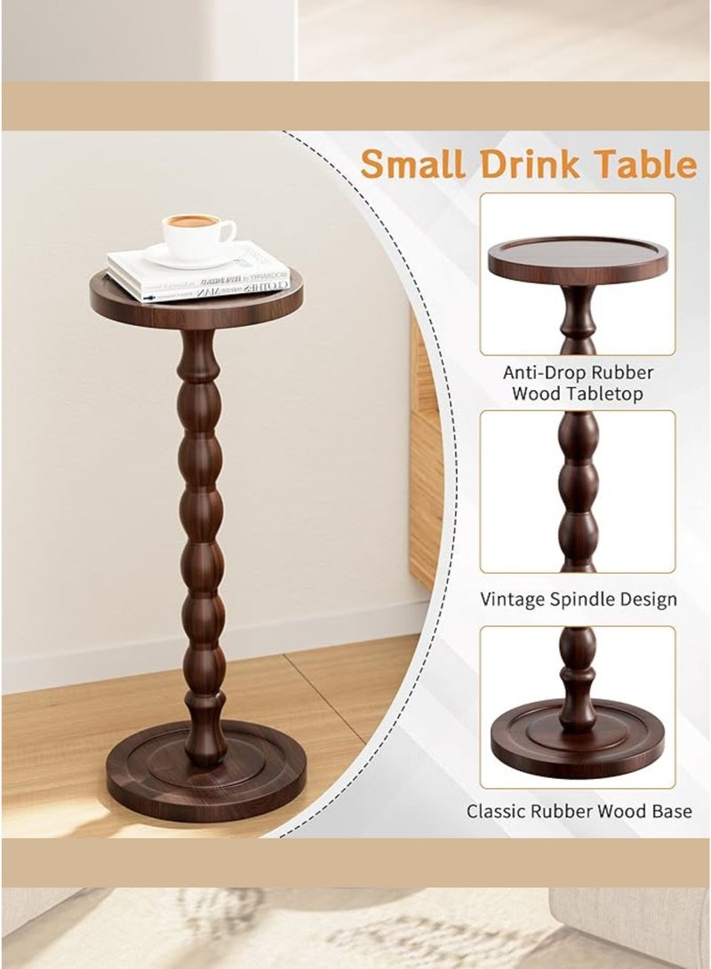 MASINGAA 2pcs Solid Wood Coffee Table, Small Side Table for Small Spaces, Drink Table, Sturdy Wooden Base End Tables for Living Room, Bedroom, Corners, and Office, Dark Walnut - Image 2