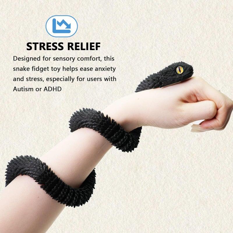 UXBSTM 24in 3D Printed Snake Toys, Flexible 3D Printed Animal, Fidget ADHD Snake Toys, Perfect Desk Pet for Animal Collectors, Easter Basket Essentials, Easter Basket Stuffers - Image 2