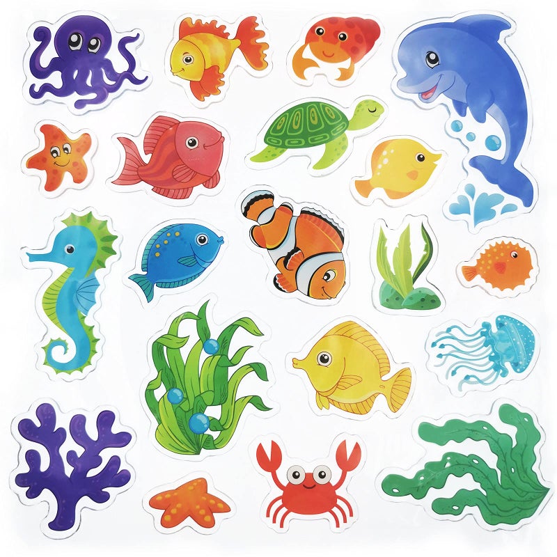 Tevxj Sea Animals 40pcs Thick Gel Clings Multicolor Vinyl Decals for Kids Reusable Window Stickers Ocean Themed Party Supplies for Home Car Classroom Nursery Decorations