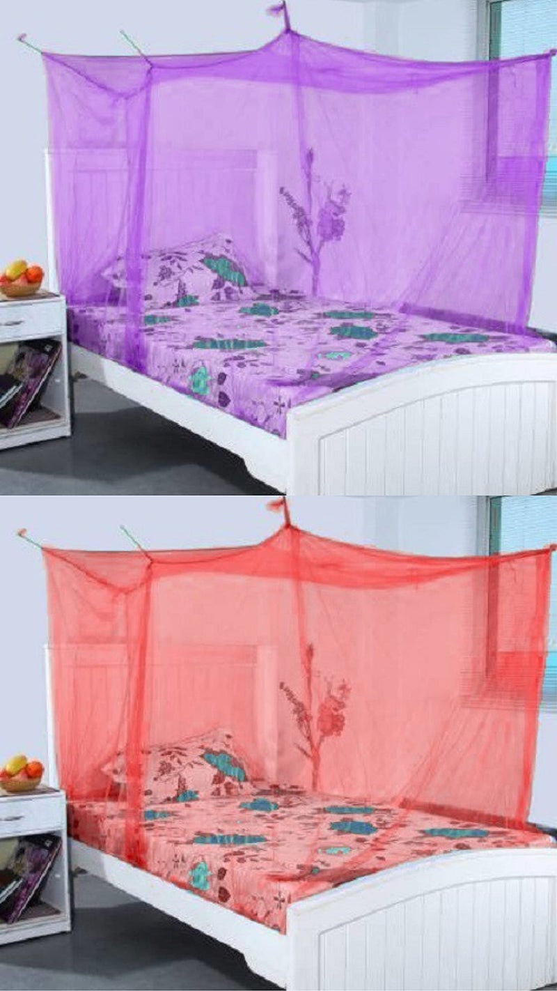 Neekshaa Combo Pack Mosquito Net for Single Bed Nylon Mosquito Net for Baby | Bedroom | Family_Size-6x3 FT_Color-Purple,Red - Image 1
