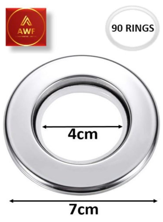 AL WADI FURNITURE AWF Al Wadi Furniture Pack of 90 Shiny Silver Curtain Grommets Round Plastic Curtain Eyelet Rings with nano-scale silencer ring, DIY Rings for Window Curtain, Shower Curtain, Locker Room Door Curtain  - Image 2