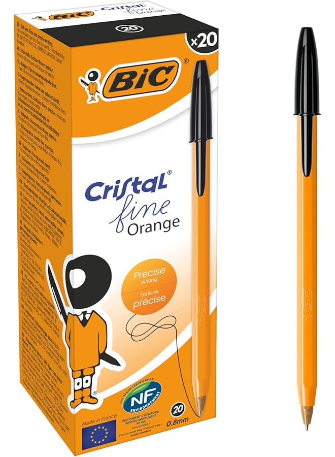 بيك أقلام حبر جاف أصلية برتقالية اللون برأس رفيع 0.8 مم، علبة سوداء تحتوي على 20 قلمًا - Image 1