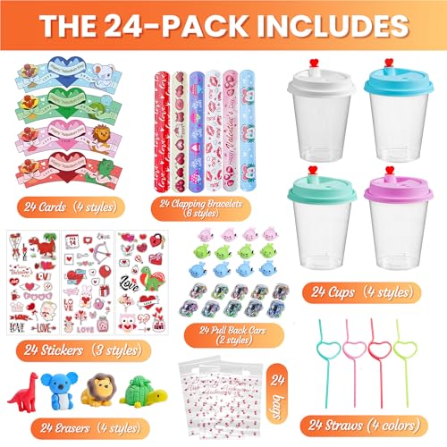 AYGXU 24pcs Valentines Day Gifts for Kids Cards for School Classroom Toys Exchange Party Favors for Boys Girls Goody Bag Filler - Image 5