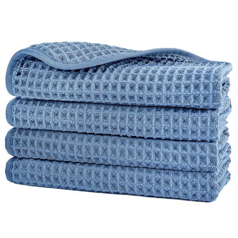 POLYTE Microfiber Lint Free Washcloth Face Towel, 13 x 13 in, 4 Pack (Waffle Weave) - Image 1