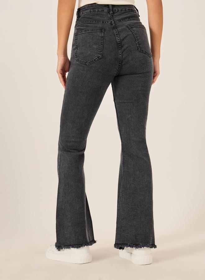 Styli High Rise Distressed Bootcut Pants with Frayed Hem  - Image 4