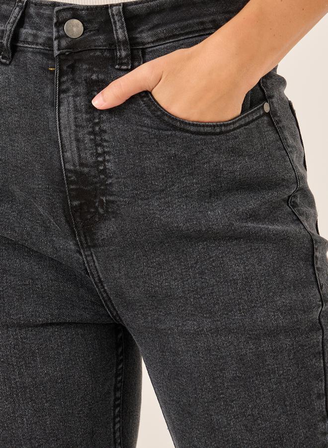 Styli High Rise Distressed Bootcut Pants with Frayed Hem  - Image 3