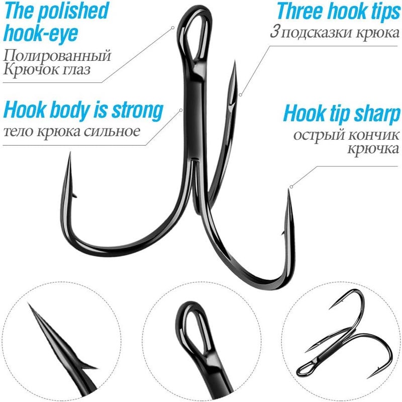 DONQL Fishing Hooks Treble Hook High Carbon Steel Treble Hooks Super Sharp Solid Triple Barbed Fish Hook - Image 3