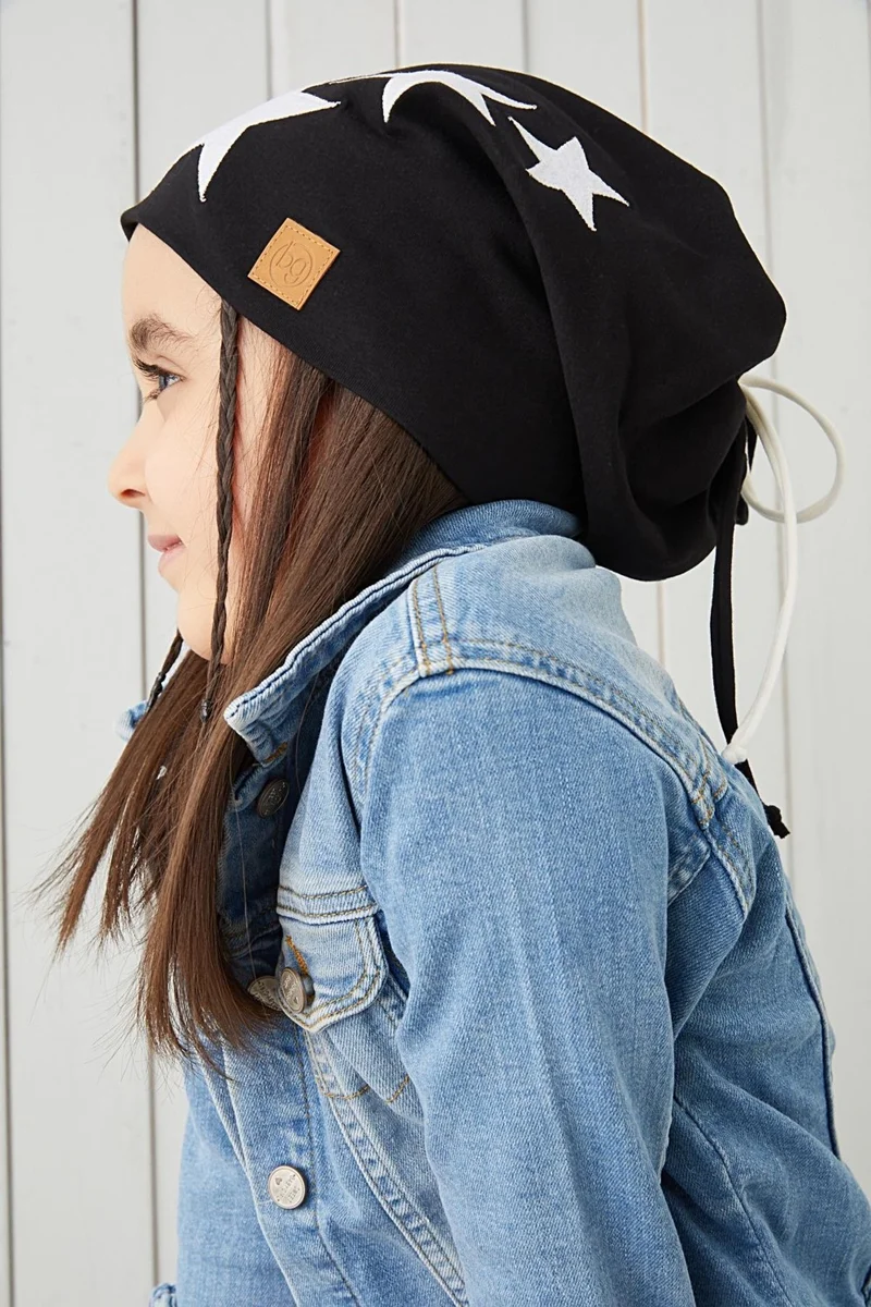 Babygiz Black and White Fanatic Beanie Neck Collar Set Soft Double Layer Sports 100% Natural Cotton Combed Cotton