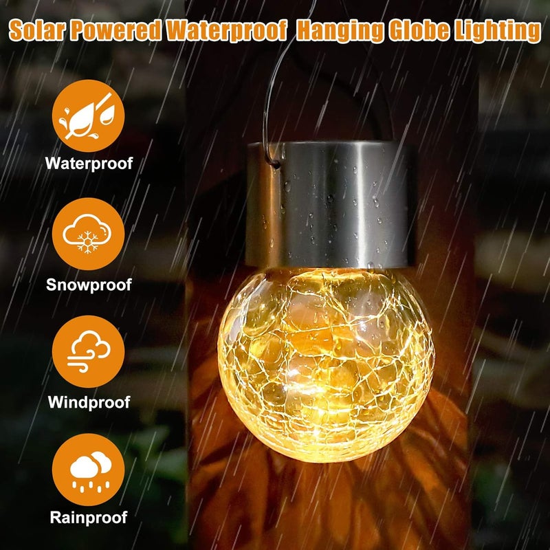 Bosceos 12Pack Hanging Outdoor Solar Lights - Decorative Cracked Glass LED Ball Lights Waterproof Tree Solar Powered Globe Lights with Handle for Garden Yard Patio Fence Christmas Decoration, Warm White - Image 2