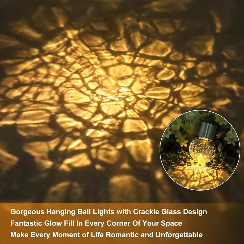 Bosceos 12Pack Hanging Outdoor Solar Lights - Decorative Cracked Glass LED Ball Lights Waterproof Tree Solar Powered Globe Lights with Handle for Garden Yard Patio Fence Christmas Decoration, Warm White - Image 4