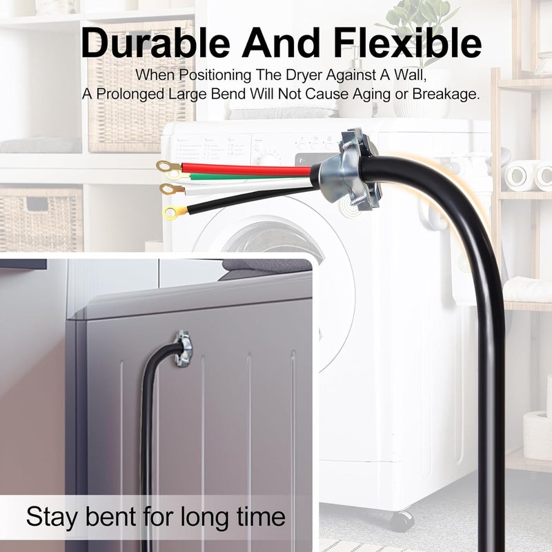 TOPDC 4 Prong Dryer Cord, 30 AMP Appliance Power Cord 10 Feet, Wires in 4 Colors with O Ring Terminal Connectors, Pure Copper Wire - Image 4
