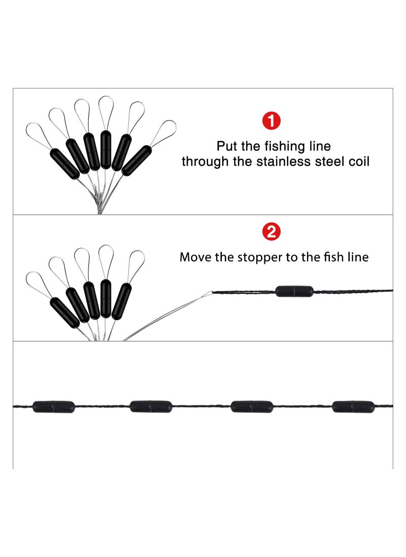 SYOSI - Rubber Bobber Stoppers, Rubber Floats for Fishing, Weight Stoppers Fishing, 1200 Pieces Fishing Rubber Bobber Beads Stopper, 6 in 1 Black Cylinder Float Sinker Stops - Image 1