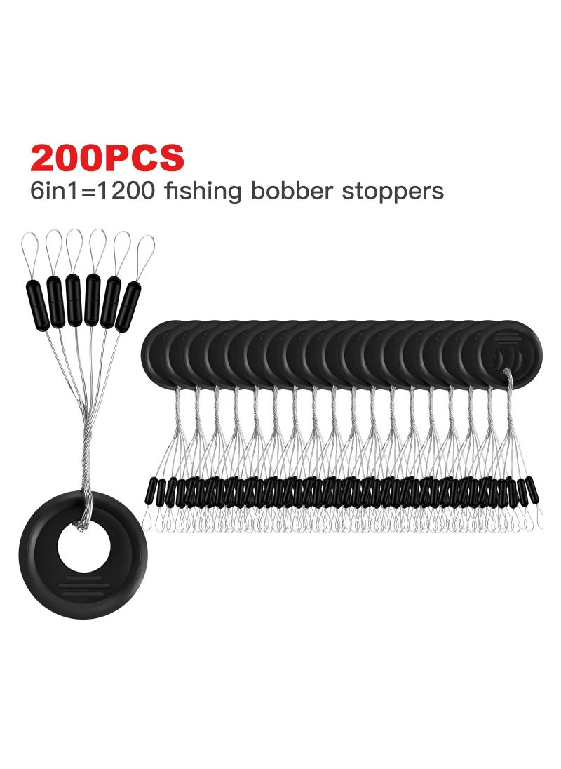 SYOSI - Rubber Bobber Stoppers, Rubber Floats for Fishing, Weight Stoppers Fishing, 1200 Pieces Fishing Rubber Bobber Beads Stopper, 6 in 1 Black Cylinder Float Sinker Stops - Image 1