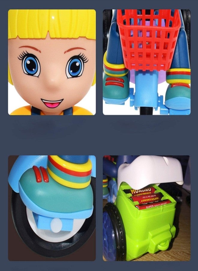 لعبة دراجة ثلاثية العجلات تعمل بالبطارية مع عجلات مضيئة، دمية متحركة، سلة تخزين، أبازيم متعددة (بامب-إن-جو جيرل) - Image 4