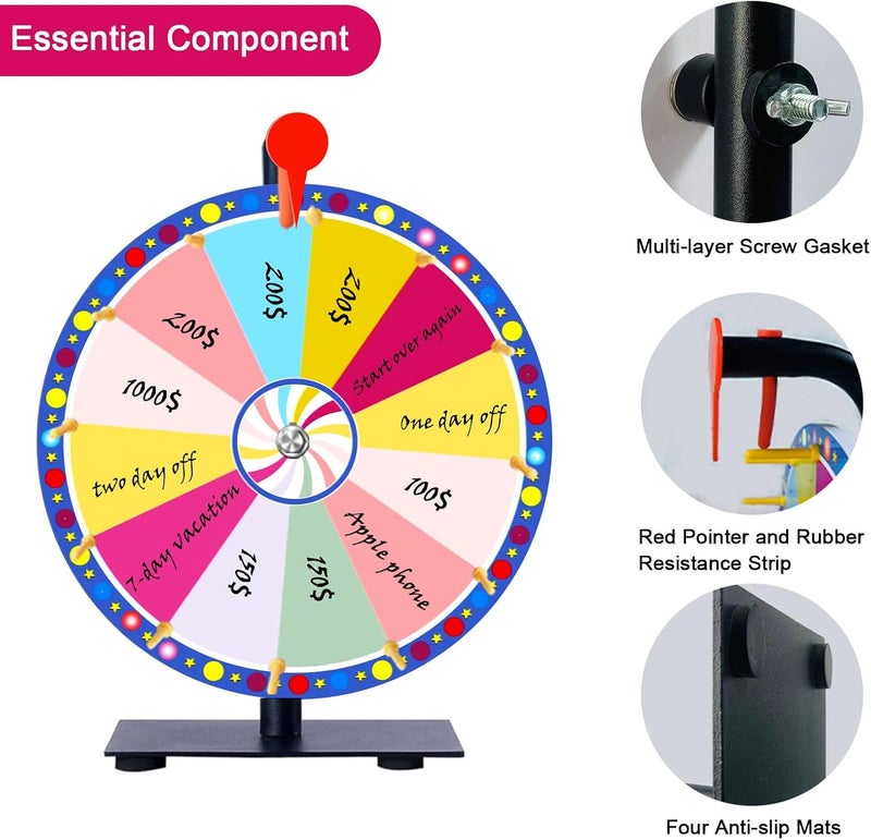 JIANFA 12 Inch Prize Wheel, Heavy Duty Spin the Wheel with Eraser, 12 Slots Color Fortune Roulette Spinning Wheel for Win Fortune Spin Games, Carnival, Spinning Game Party Pub - Image 4