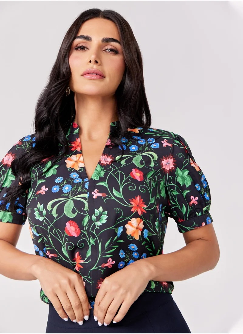 Zigzag Short Sleeve Printed Top