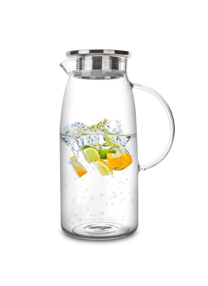 Purefold 60 Ounces Glass Pitcher with Lid HotCold Water Jug Juice and Iced Tea Beverage Carafe 