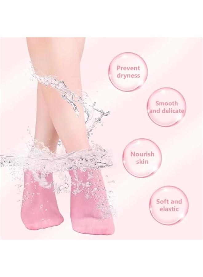 2PCS Silic Moisturizing SocksSilic Socks for Women Women's Spa Pedi Socks for Repairing Dry FeetAnti Slip Aloe SocksCracked Heels and Softening Rough Skin Pink - Image 2