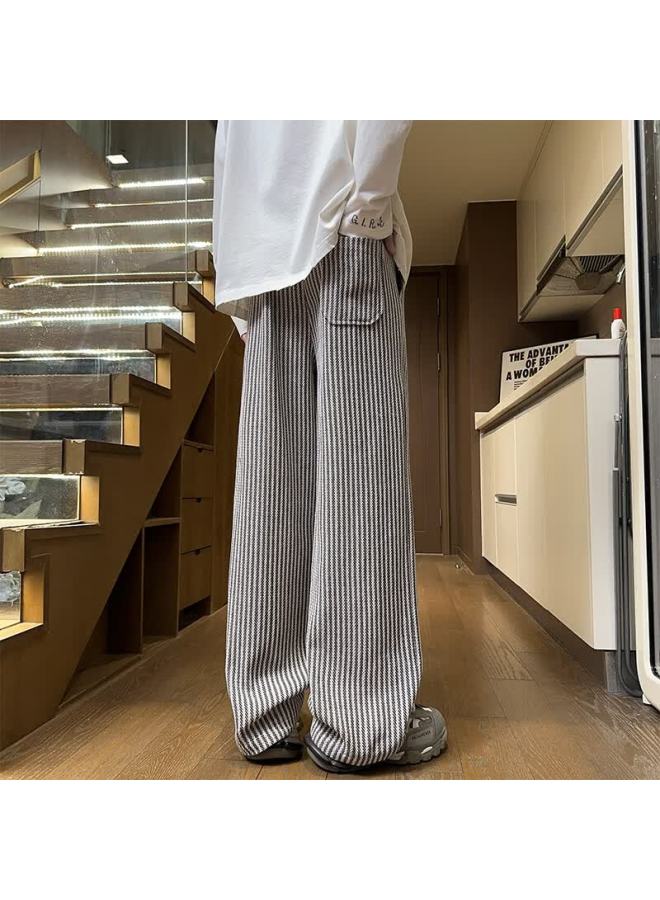 Swamp Area Black And White Striped Men's Pants Autumn Winter Trendy American Casual Loose Fit Wide Leg Pants Ks241 Coffee Color L - Image 3
