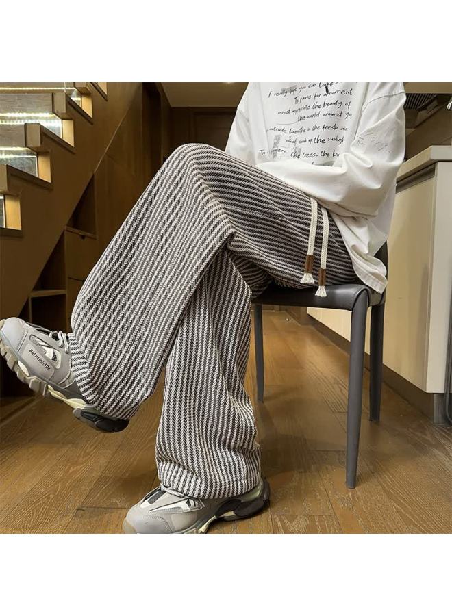 Swamp Area Black And White Striped Men's Pants Autumn Winter Trendy American Casual Loose Fit Wide Leg Pants Ks241 Coffee Color L - Image 4