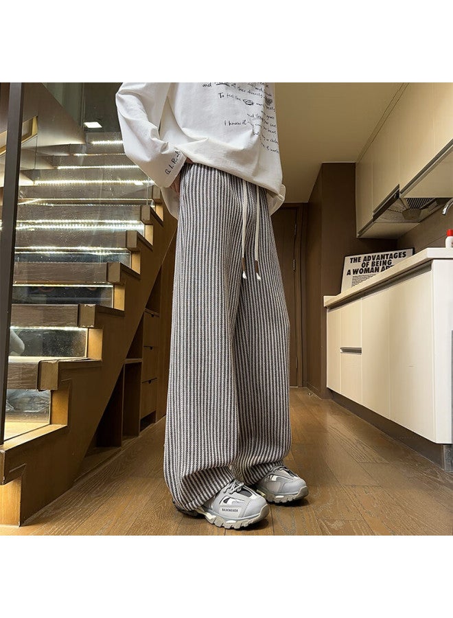 Swamp Area Black And White Striped Men's Pants Autumn Winter Trendy American Casual Loose Fit Wide Leg Pants Ks241 Coffee Color L - Image 2